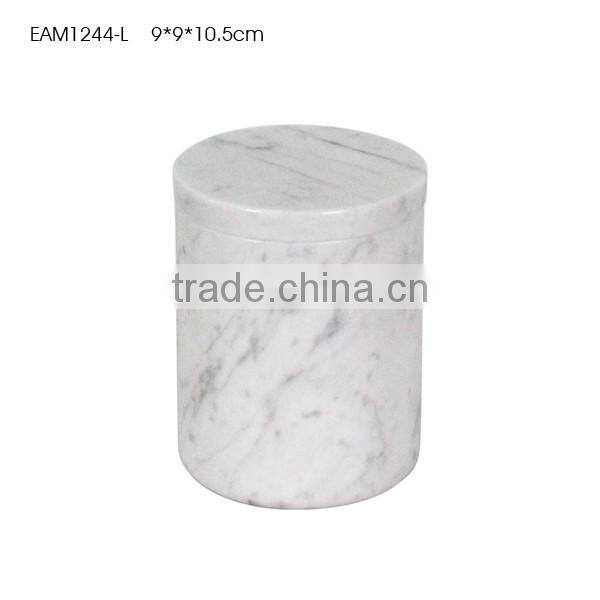 Round White carrara marble jar with marble lid