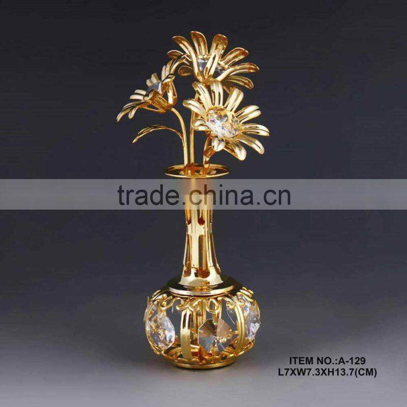 24K Gold Plated Crystal Decorative Flower Stand for home decoration