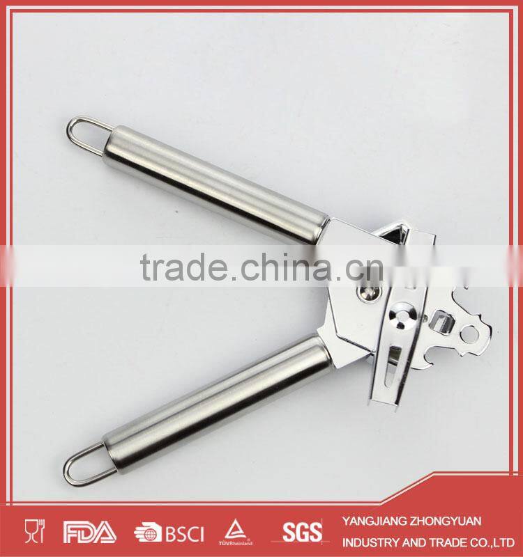Stainless steel can opener and bottle opener with stainless steel handle