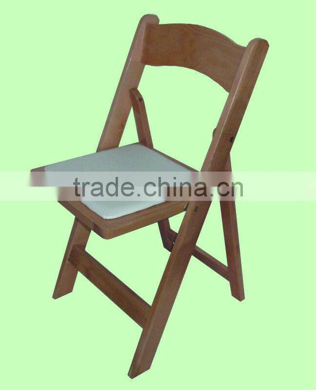 cheap wholesale white wood folding wedding chair with PVC pad for party rental