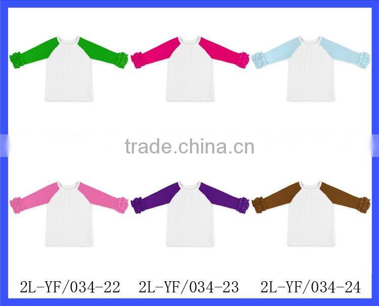 Baby Fall Cotton Shirt Long Sleeve Girls Clothes Ruffle Raglan Girls Blank Ruffle Sleeve T Shirt Wholesale Icing Ruffle Shirt