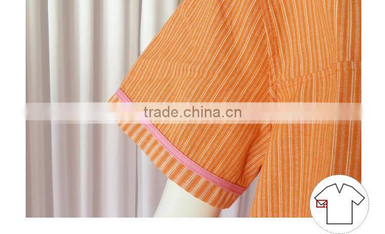Orange/Green Solid Stripe Unisex Pajama Sets V-Neck Short Sleeve Sleepwear Summer/Autumn Couple Spa Shirt+Pants Pajama Sets