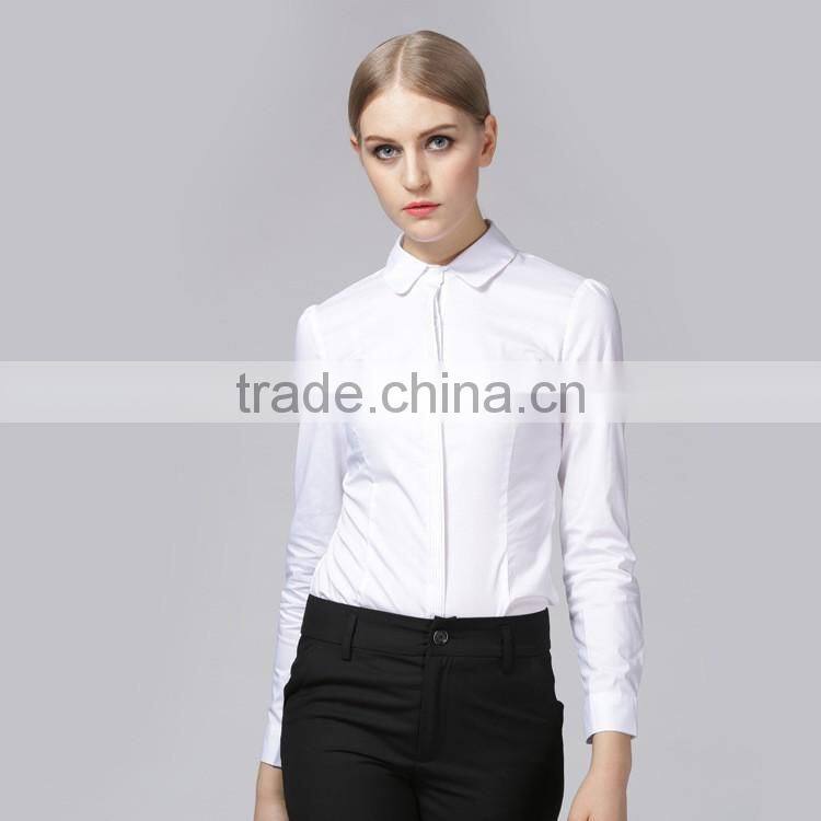 2017 High quality ladies office uniform formal white shirt for women