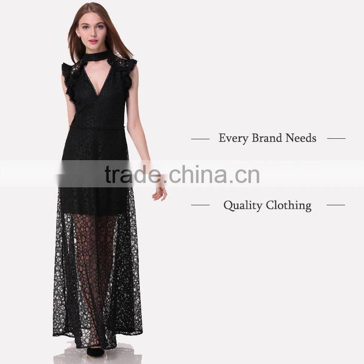 Domin fashion black patterns for lace long dress