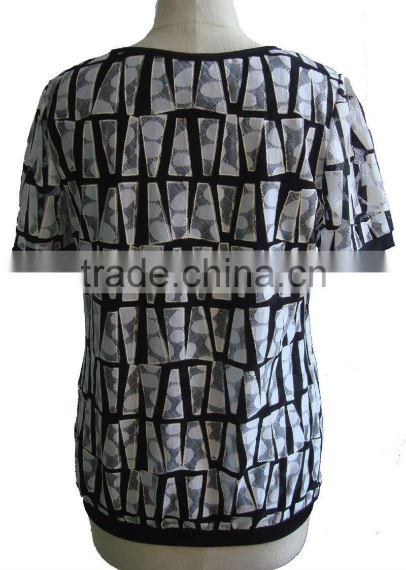 Black with Rose Print Lycra Round Collar Blouse