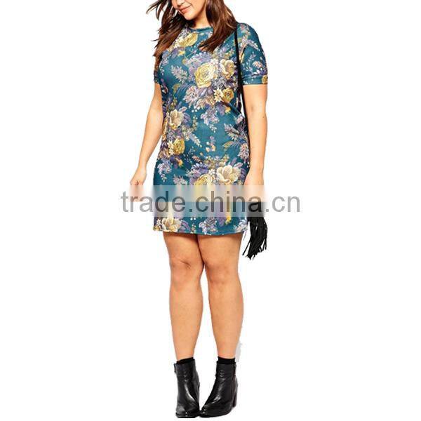 2016 Stylish T-Shirt Dresses Chic Floral Printed Textured Plus Size Women Dress