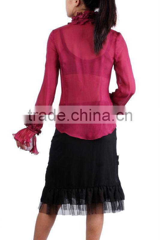 2015 new arrival fabric tiered skirt with mesh lining