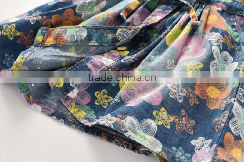 Wash Printing Flower Denim Dresses of the girls