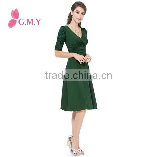 3/4 Sleeve Ruched Waist Classy V-Neck Casual Sexy Cocktail Dress Evening Dress