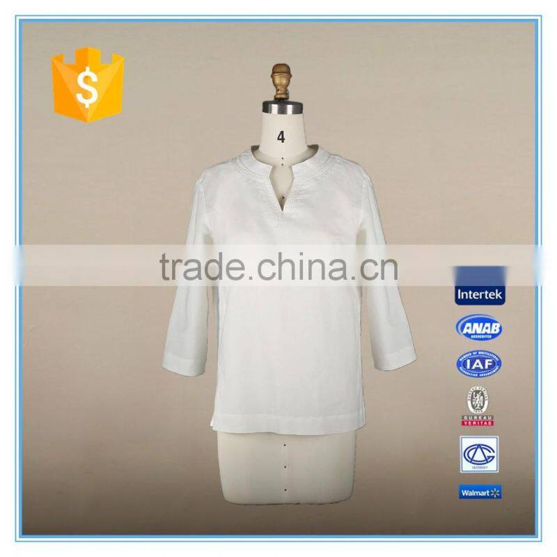 Woman Clothing Spring 2016 New Design Normal White Linen Cotton Blouse