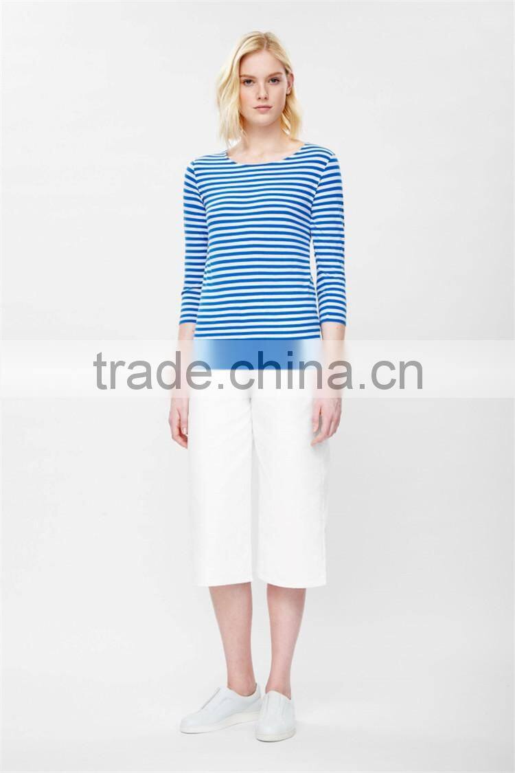 100% Linen Stripe Design Fashion blouses Custom t shirt turkey