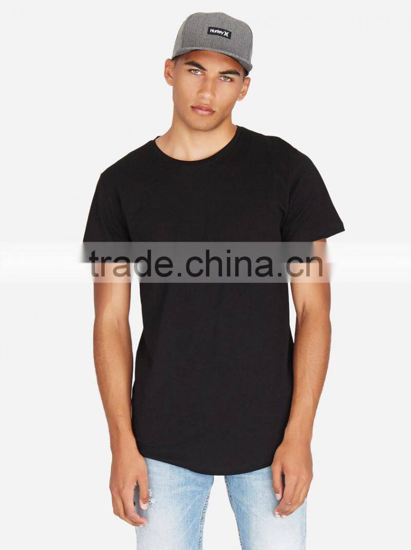 MGOO Latest Designs Mens Curved Hems T Shirt 100% Cotton Blank Longline Black T-shirts