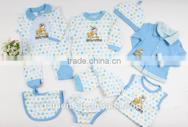 8TB1-109 Blue Plain Knitted Baby Winter Clothing 8 Pcs Set New Born Baby Gift Set With Hanger Package