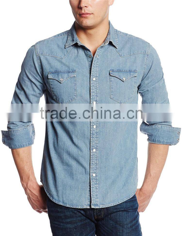 2015 wholesale Alibaba men's casual denim shirt, denim men's shirt, custom denim shirt