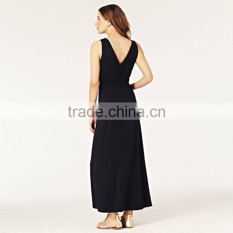 Ladies V-neck Ruched Jersey Maxi Dress TH109