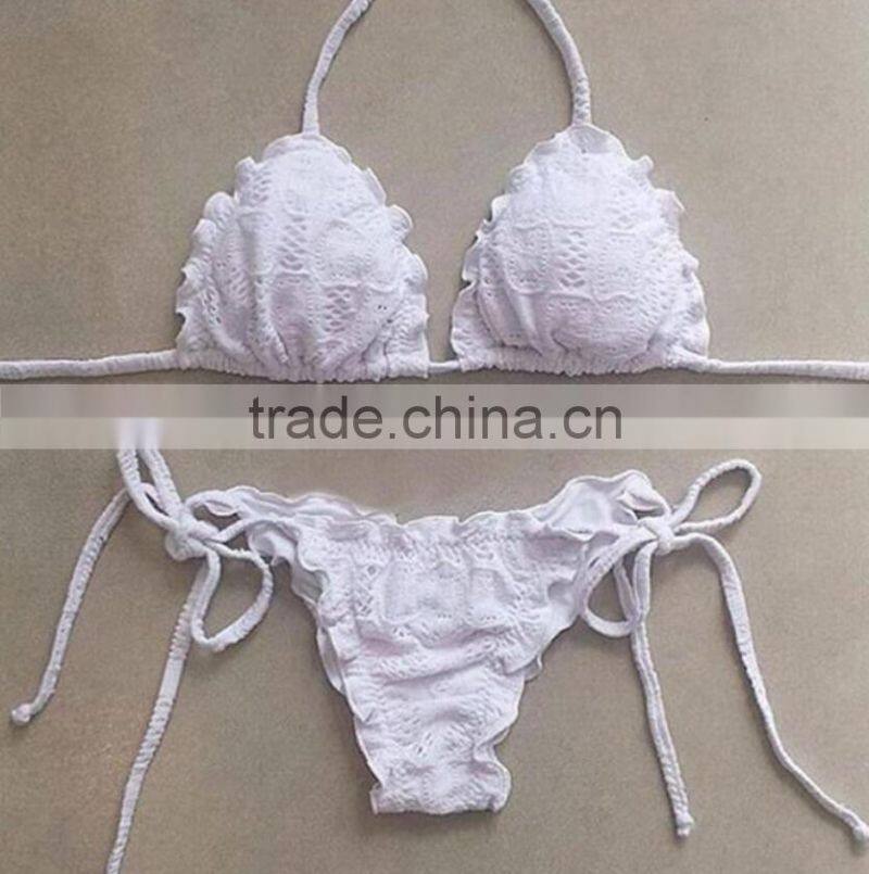 M742 D.Y fashion 2016 ladies white lace split bikini swimwear beachwear