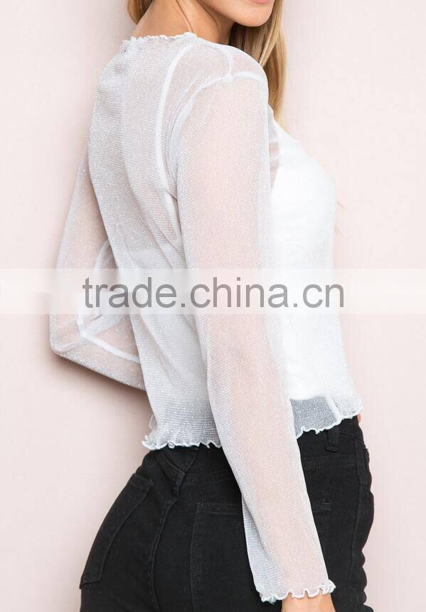 Runwaylover 111 2017 Ladies Sexy Long Sleeve Transparent Blouse