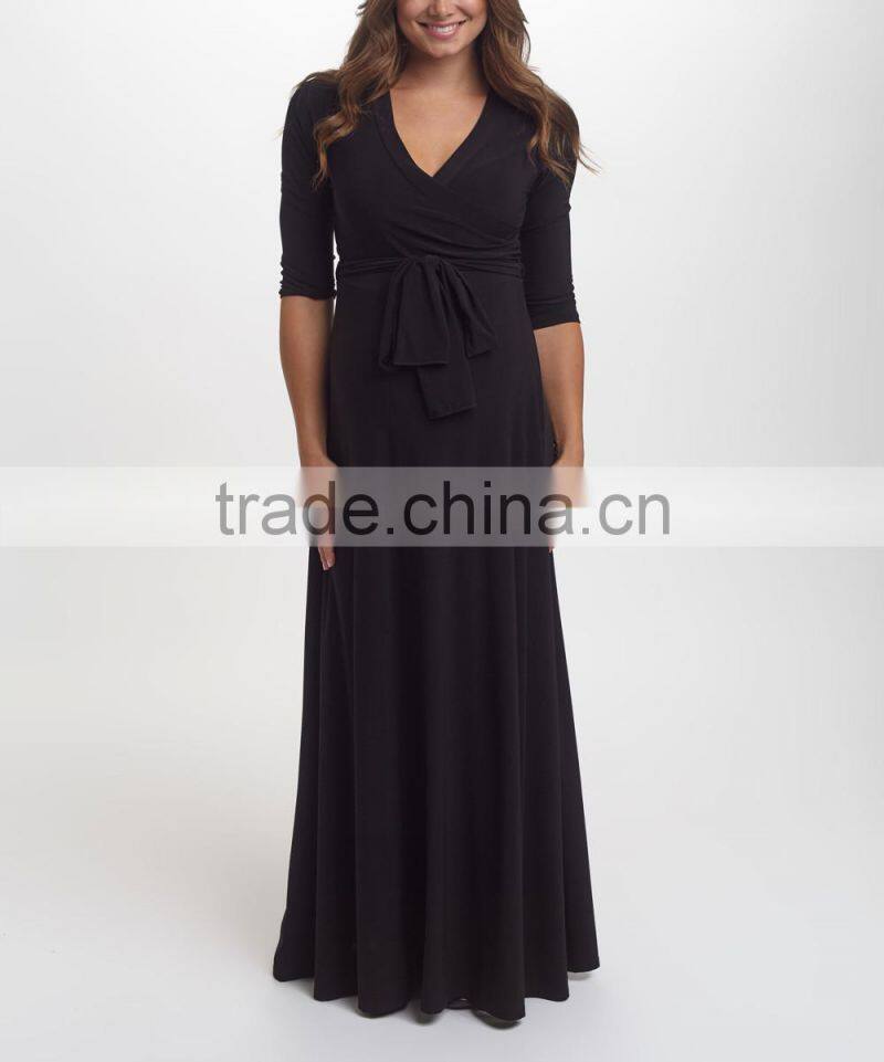 New Fashion Maternity Dresses With Black Tie-Waist Maternity Maxi Dress Half Sleeve Women Clothing WD80817-9