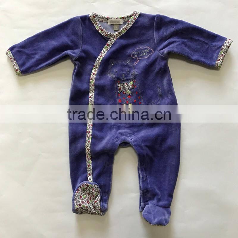 75% cotton 25% polyester velour Purple Newborn Baby Girls romper wholesale price