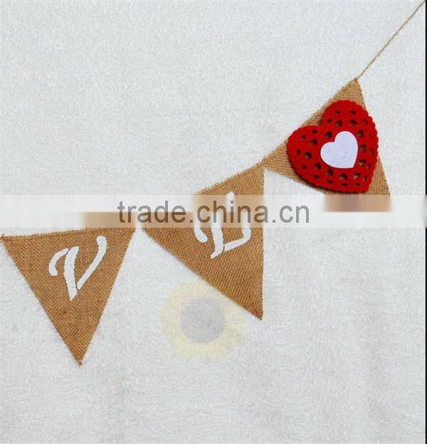 Burlap Banner Hessian Bunting Valentines Decorations Wedding Love Felt Heart Red