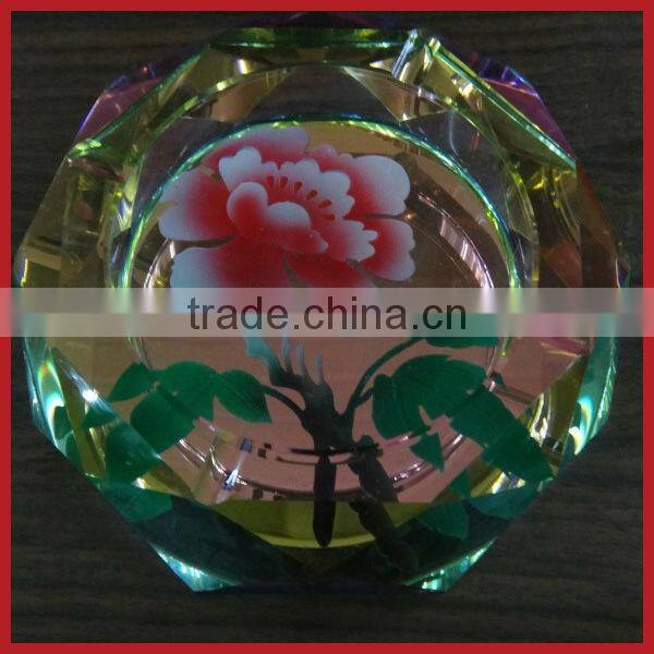 Beautiful Flower Round Crystal Ashtray For Wedding Decoration