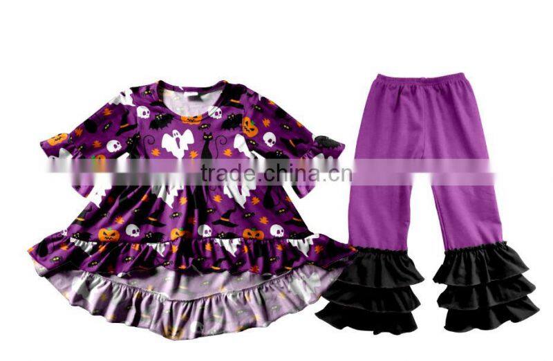 2017 New Style Halloween Holiday Clothes Sets Pumpkin Remake Frock Designs Baby Girl Boutique Clothing Sets