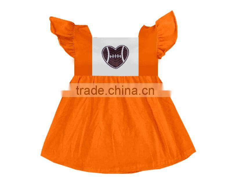 CH00281YIWU BOYA Cotton milk silk ruffle dress kids clothes embroidery football prints wearing boutique dresses