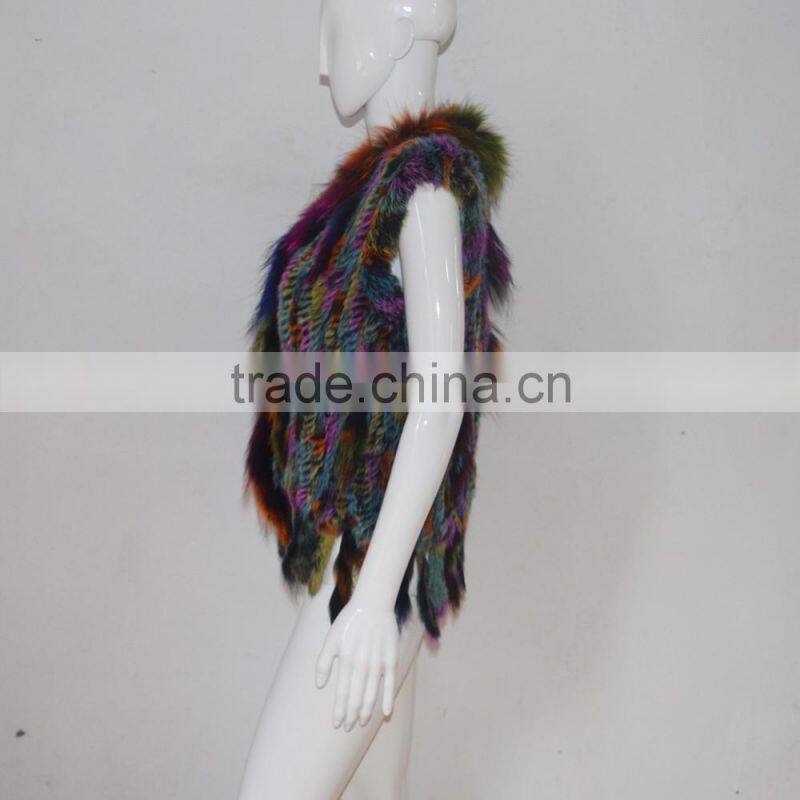 SJ005 Sexy America Tassels Rabbit Knitting Vest with Raccoon Fur
