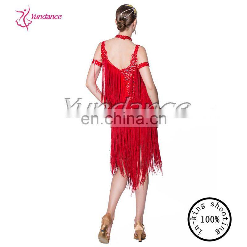 New Maxi Dress New Design Red Fringe Latin Dance Dresses 2016 L-11306