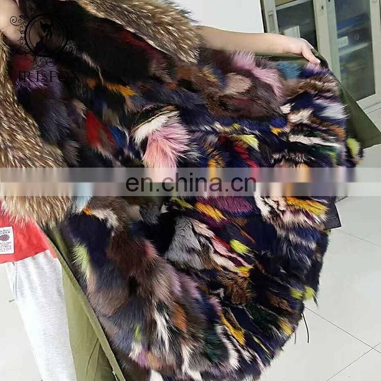 Irisfox 2016 winter warm fox fur lining fox fur hooded coat