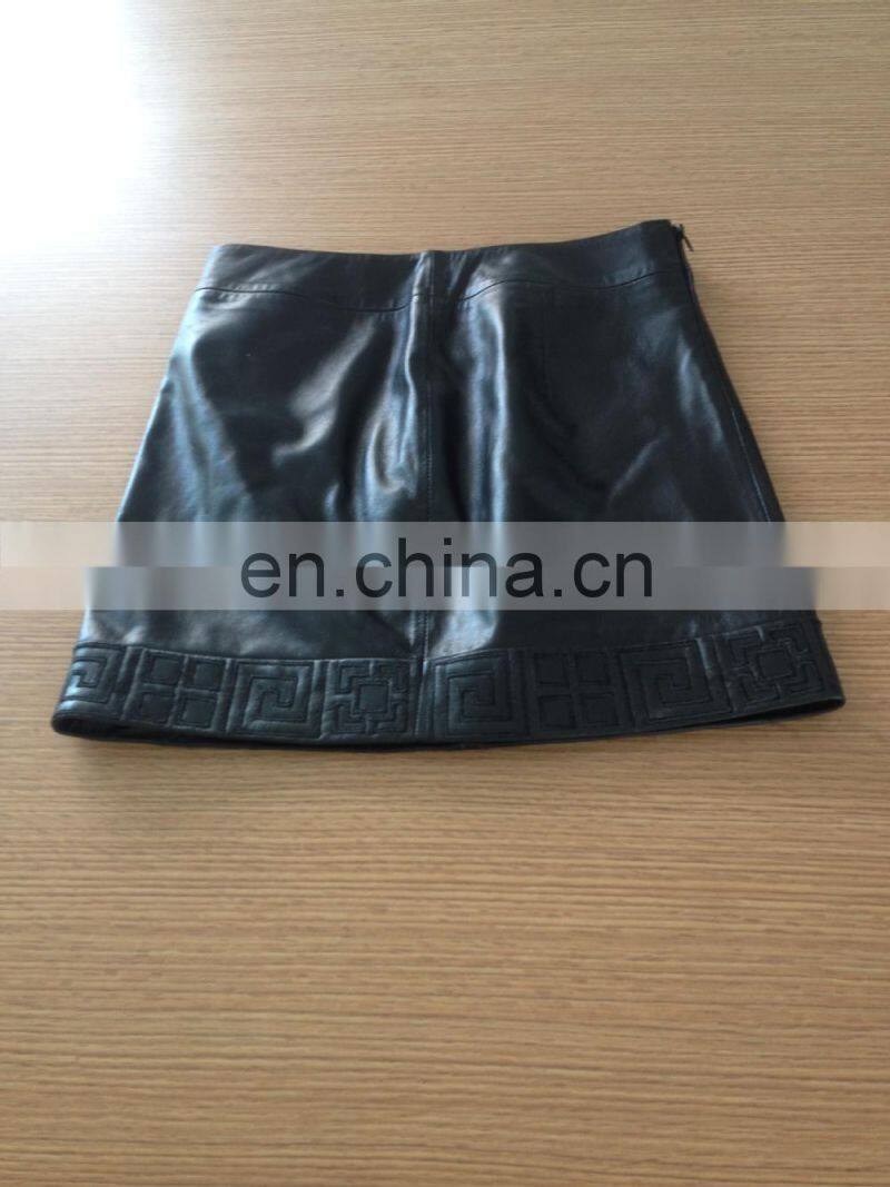 2015 ladies genuine black leather skirt