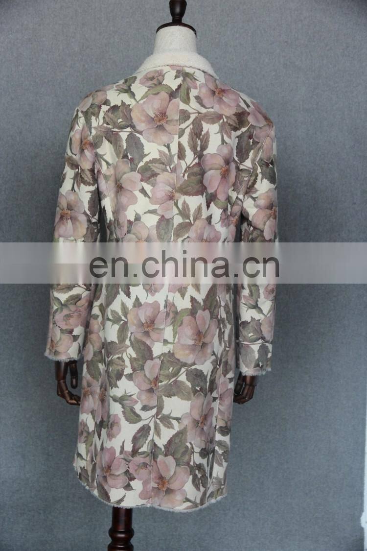 Glorious Design Floral Prints Sheepskin Fur Garment Top Quality Sheep Fur Jacket Ladies Long Fur Dress