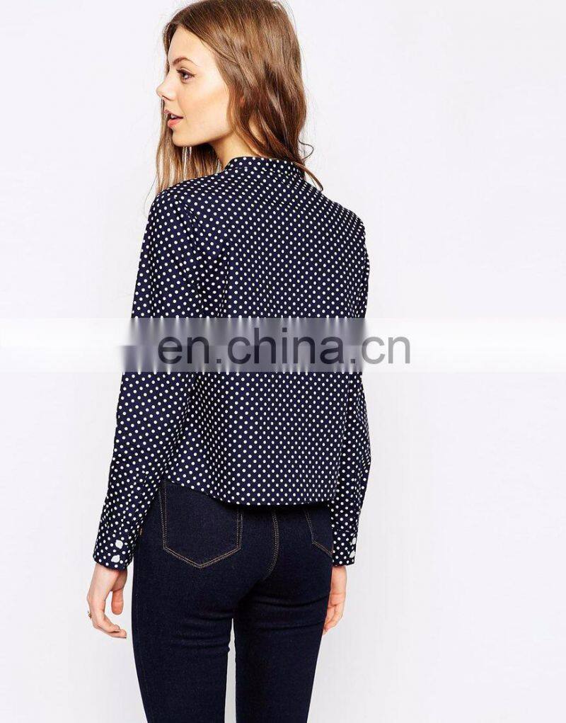 Long sleeves vintage printed shirt for lady with polka dot printed