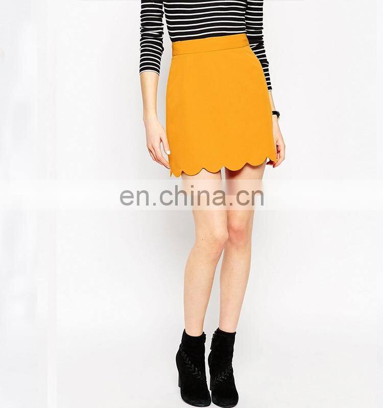 100% Polyester unlined midi Elegant Yellow sexy girl mini skirt