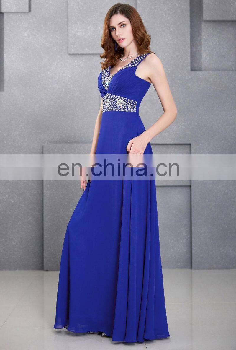 Grace Karin Womens Sleeveless Beaded Blue Party Gowns Chiffon Long Evening Dress CL4410