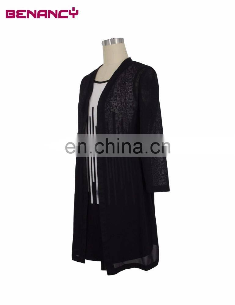 Fashionable Black and White Hit Colour Two Piece Vest Dress And Long Blouse Cardigan For Women Everyday Wear