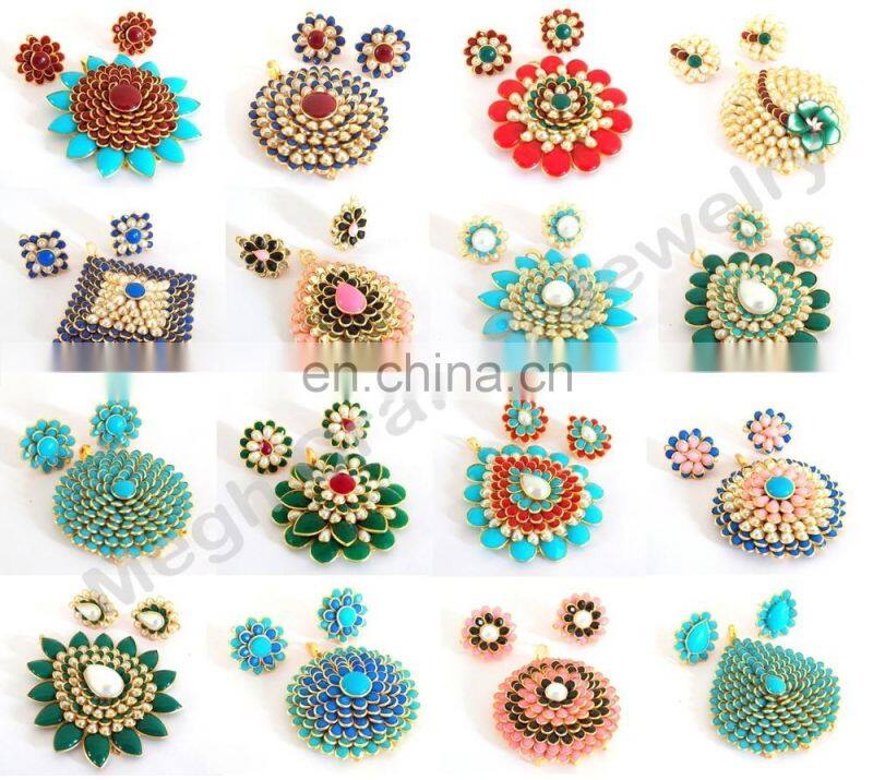 Indian hand crafted pachi pendant earring pair costume jewellery- pachi art pendant set