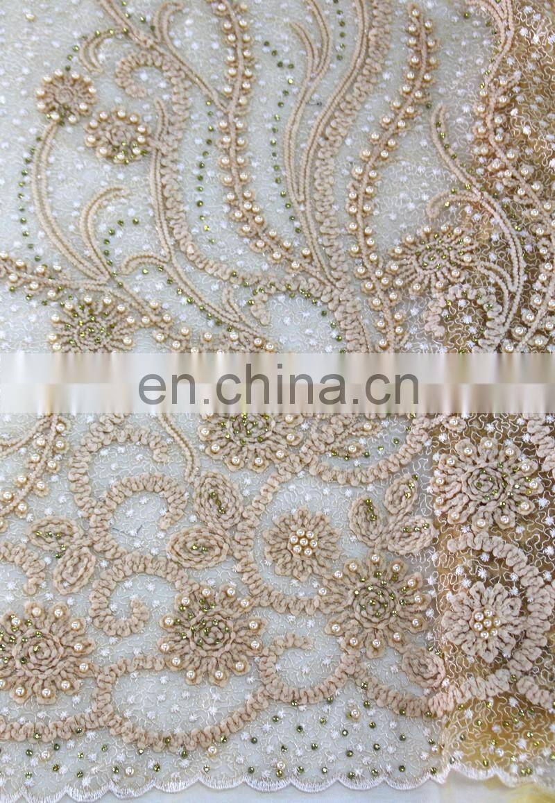 China suppliers flower beaded wedding lace fabric for wedding party