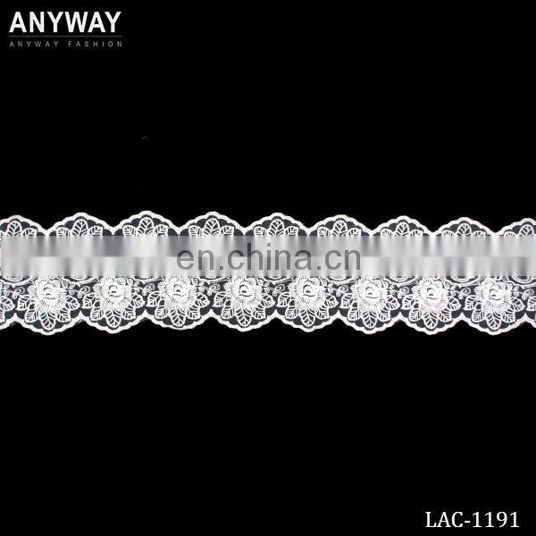 White organza fabric lace double scalloped trim