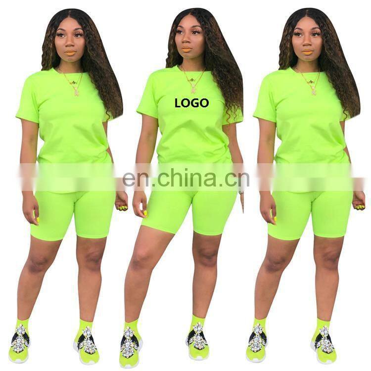 Manufacturer wholesale custom LOGO women's spring and summer mround neck T-shirt shorts street casual sports 2-piece set