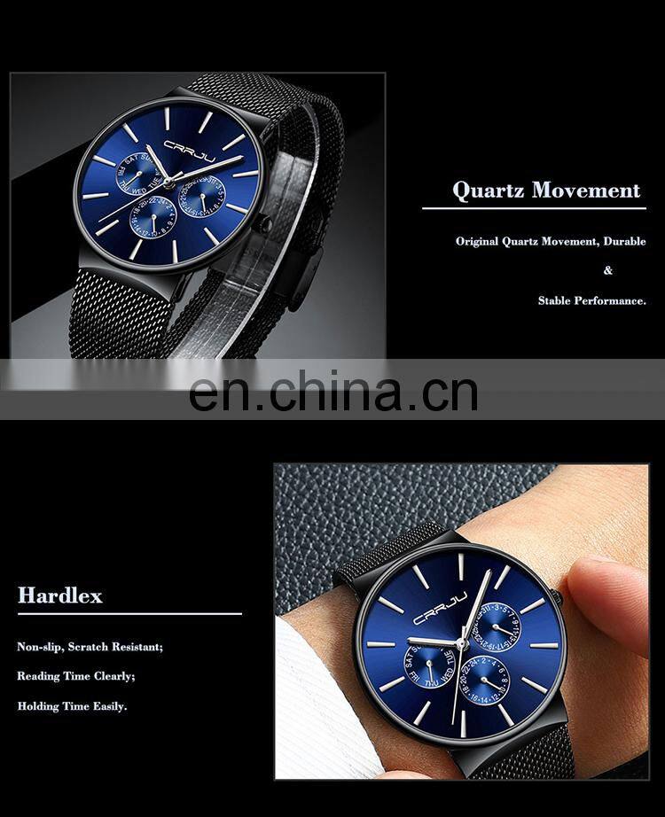 CRRJU 2155 Casual Quartz Watches Automatic Water Resistant Steel Fashion Pprivate Label Men Watch
