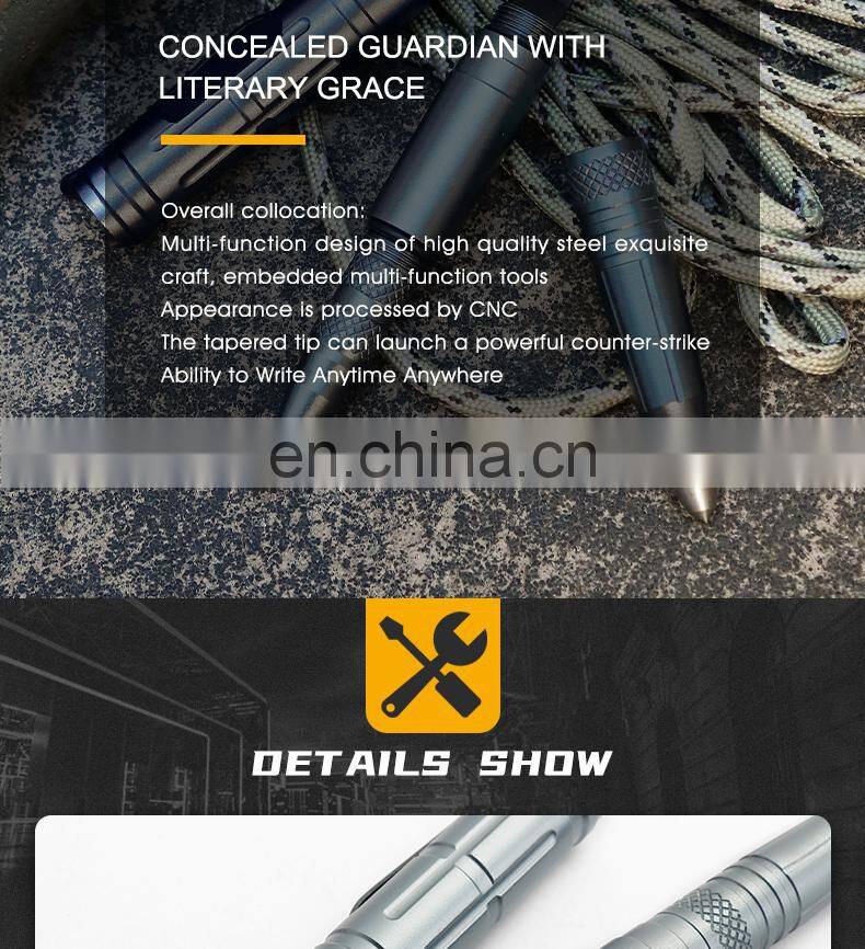 High quality outdoor multi-functional defensive equipment defensive equipment tactical pen with lamp tools