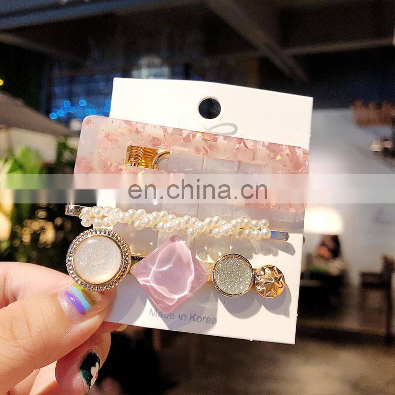 New 3PCS/Set Fashion Pearls Acetate Geometric Hair Clips For Women Girls Sweet Hairpins Barrettes