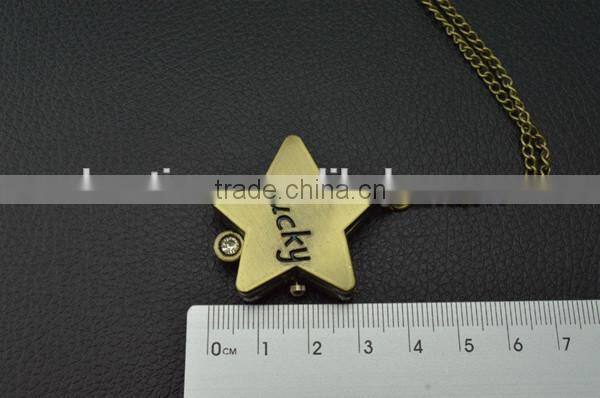 Cute lucky star retro bronzed pocket watch with rhinestone decoration