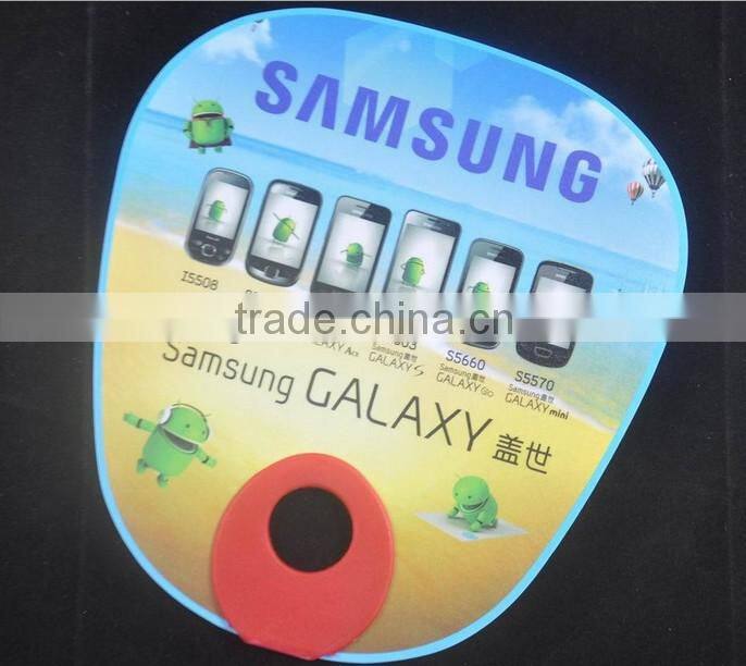 summer hand fan, advertising hand held fan with round handle, cheap plastic PVC fan