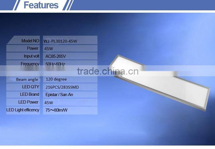 high lumen epistar smd 6500k white 45w square flat 120x30 led panel 230v