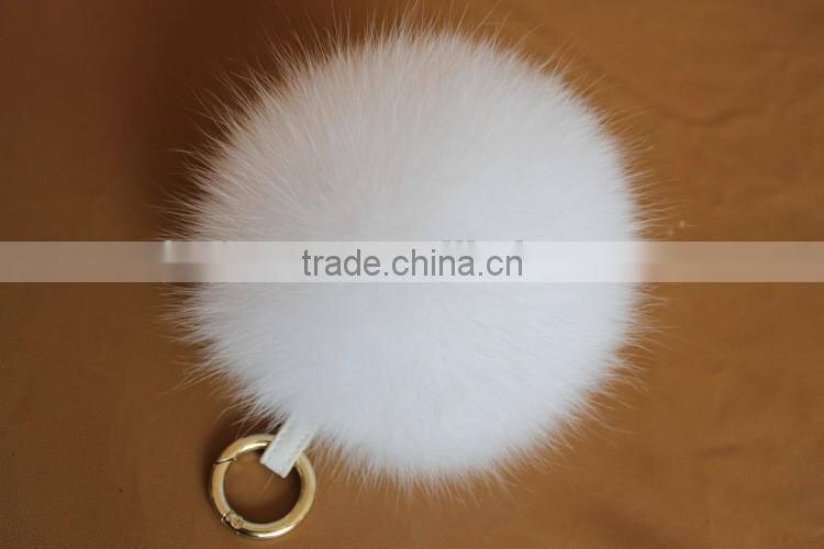 New Arrival Hot Selling 100% Real Fox Fur Pom Pom Leather Key Rings