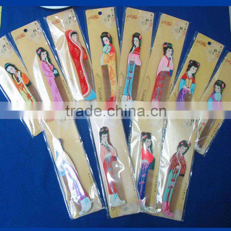 Novelty Chinese Artistic traditional craft Chinese beauty girls Figure design wooden hair comb