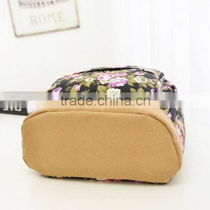 Vintage Retro Rose Floral Printing Backpack Women's Canvas Travel Backpack for Teenage Girls Rucksack