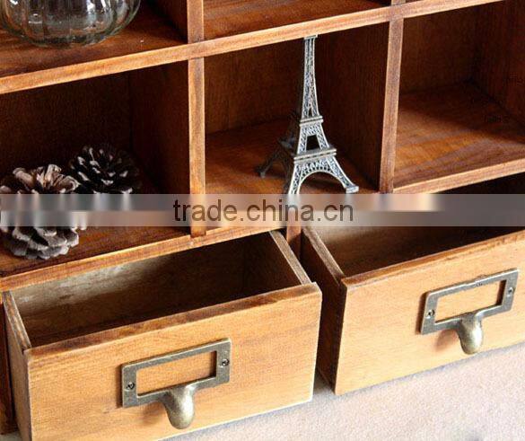 Divided wood storage boxes with drawer,storage box,large wooden suitcases for sundries display for office use